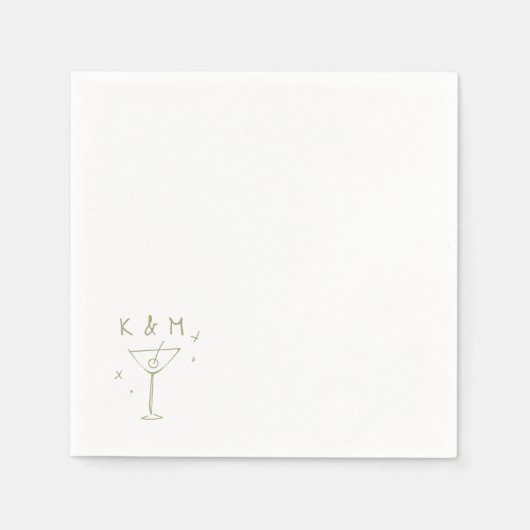 Retro Whimsical Martini Hand getekende aangepaste Servet (Voorkant)
