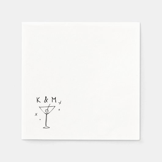 Retro Whimsical Martini Hand getekende aangepaste Servet (Voorkant)