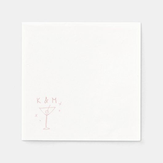 Retro Whimsical Martini Hand getekende aangepaste Servet (Voorkant)