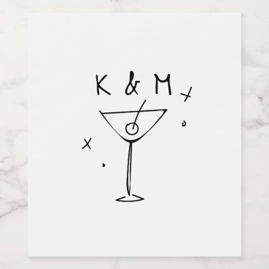 Retro Whimsical Martini Hand getekende aangepaste Wijn Etiket (Enkel label)