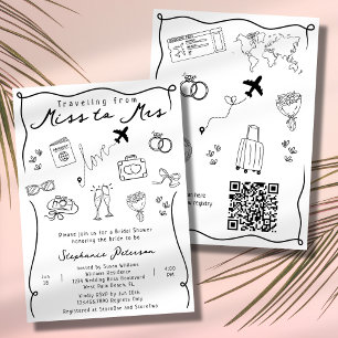 Retro Whimsical Miss naar Mrs QR Code Bruidsfeest Kaart