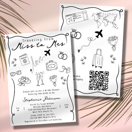 Retro Whimsical Miss naar Mrs QR Code Bruidsfeest Kaart