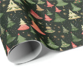 Retro Whimsical + Nostalgische kerstbomen Cadeaupapier (Rol Hoek)