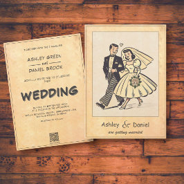 Retro Whimsical Paar 50s Comic Wedding Kaart