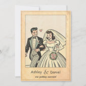 Retro Whimsical Romantische Bruid Bruidegom Strips Kaart (Voorkant)