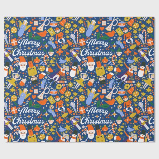 Retro Whimsical Santa Elf Dancer Nutcracker Print Cadeaupapier (Vlak)