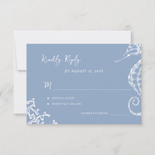 Retro whimsical script beach destination wedding RSVP kaartje (Voorkant)