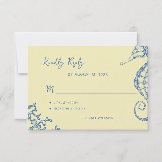 Retro whimsical script beach destination wedding RSVP kaartje (Voorkant)