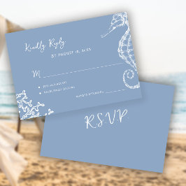 Retro whimsical script beach destination wedding RSVP kaartje