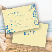 Retro whimsical script beach destination wedding RSVP kaartje