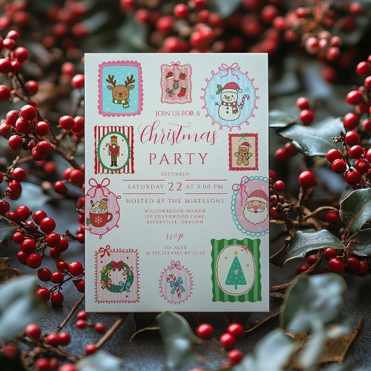 Retro Whimsisch Kerstfeest Kaart