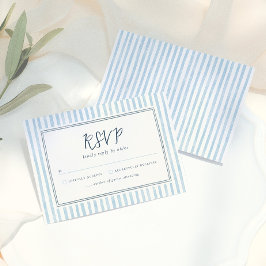 Retro Whimsische Blauwe Strepen Handgetekende RSVP Kaartje