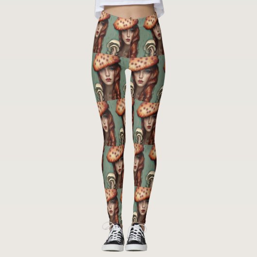 retro whimsische paddenstoel liefhebbers leggings (Voorkant)