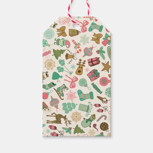 Retro Whimsy Ornamenten Kerstmis Cadeaulabel (Voorkant)