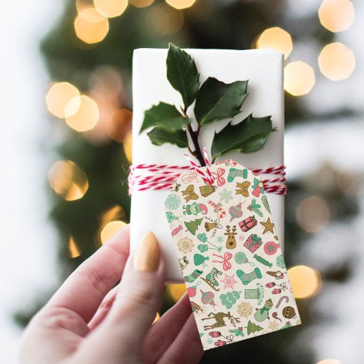 Retro Whimsy Ornamenten Kerstmis Cadeaulabel