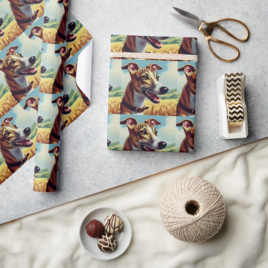 Retro Whippet Dog Schilderen Cadeaupapier (Crafts)