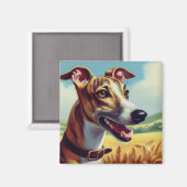 Retro Whippet Dog Schilderen Magneet (Voorkant / Achterkant)