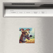 Retro Whippet Dog Schilderen Magneet (Insitu (Vaatwasser))