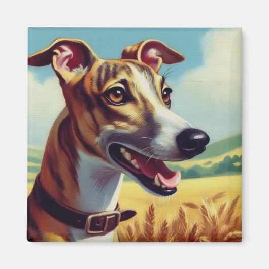 Retro Whippet Dog Schilderen Magneet (Voorkant)