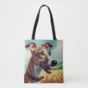 Retro Whippet Dog Schilderen Tote Bag