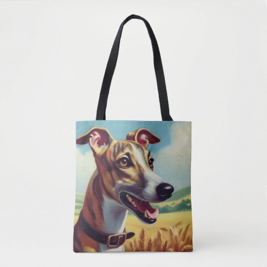 Retro Whippet Dog Schilderen Tote Bag (Voorkant)