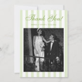 Retro White and Green Striped Wedding Photo Bedankkaart (Voorkant)