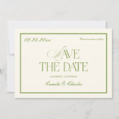 Retro White and Green Wedding Save the date Photo  Kaart (Voorkant)