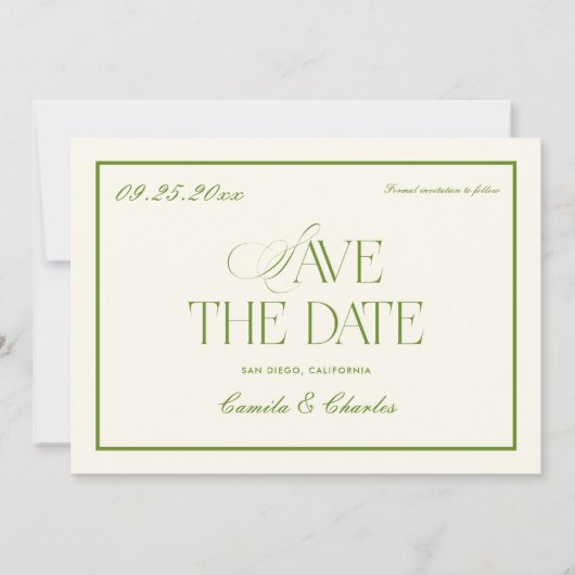 Retro White and Green Wedding Save the date Photo  Kaart (Voorkant)