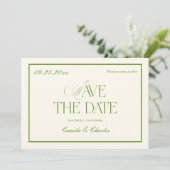 Retro White and Green Wedding Save the date Photo  Kaart (Staand voorkant)