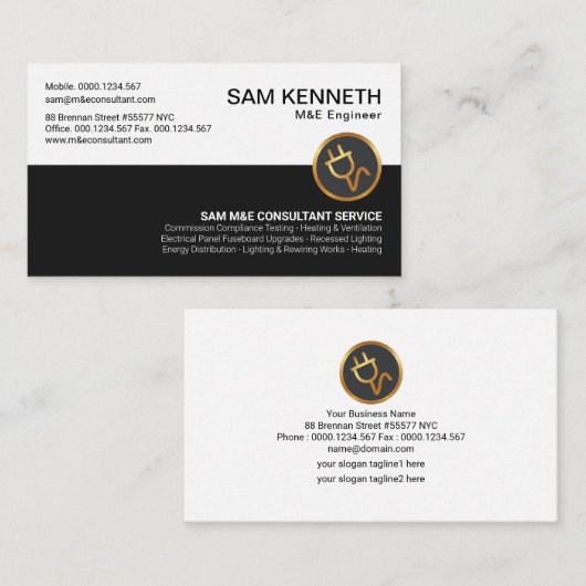 Retro White Black Column Gold Power Plug Engineer Visitekaartje (Voorkant / Achterkant)