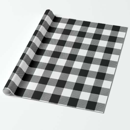 Retro White Black Kerstmis Nieuw jaar Tartannen Ps Cadeaupapier (Uitgerold)