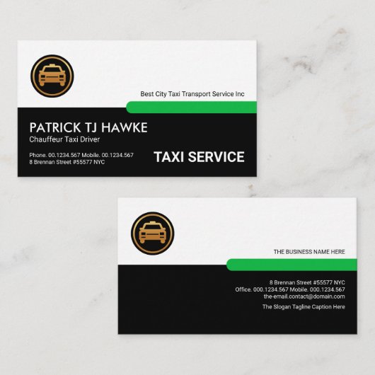 Retro White Black Layers Green Tab Taxi Driver Visitekaartje (Voorkant / Achterkant)