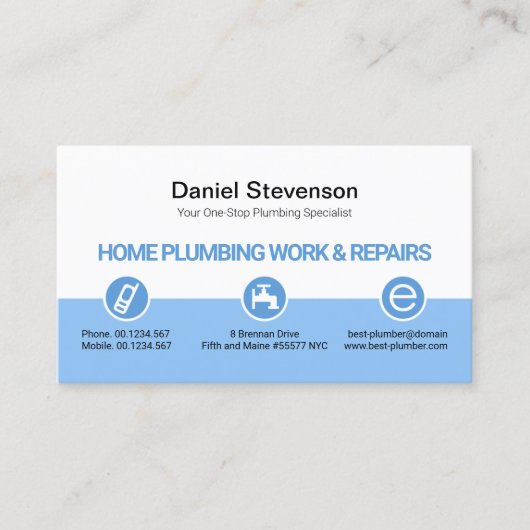 Retro White Blue Layers Plumbing Icon Buttonnen Visitekaartje (Voorkant)