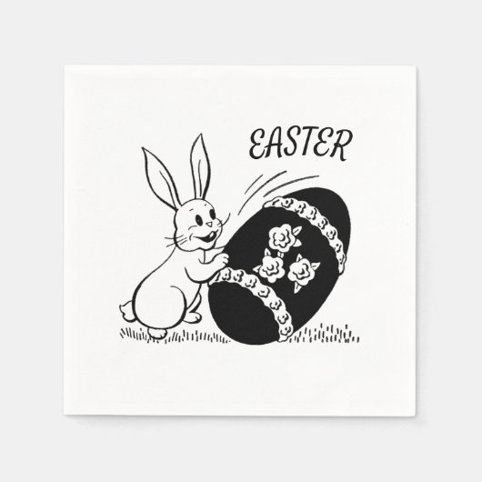 Retro White Bunny and Easter Egg Paper Napkin Servet (Voorkant)