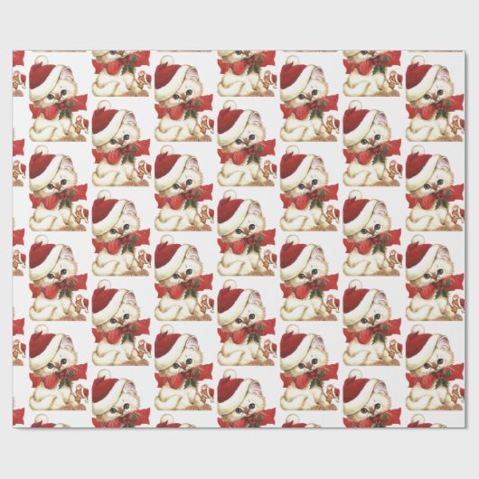  Retro White Cat and Mouse Wrapping Paper Cadeaupapier (Vlak)