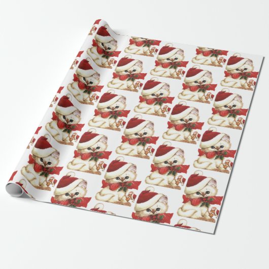 Retro White Cat and Mouse Wrapping Paper Cadeaupapier (Uitgerold)