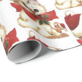  Retro White Cat and Mouse Wrapping Paper Cadeaupapier (Rol Hoek)