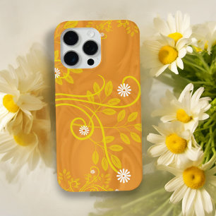 Retro White Daisy Flowers Yellow Oranje iPhone 15 Pro Max Hoesje