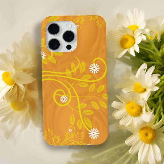 Retro White Daisy Flowers Yellow Oranje Case-Mate iPhone Case