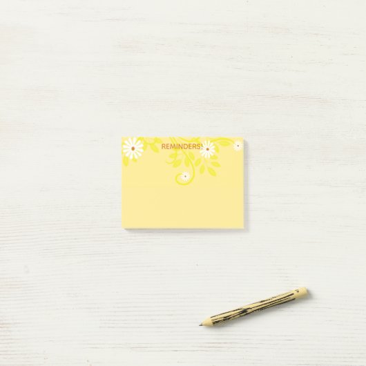 Retro White Daisy on Yellow om lijstherinneringen Post-it® Notes (Op bureau)