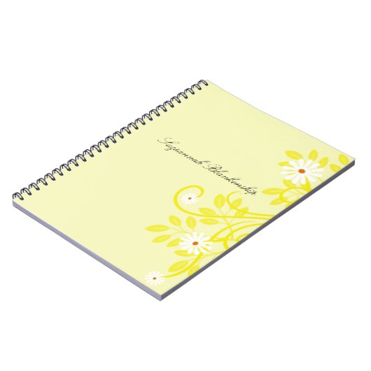 Retro White Daisy Yellow Leaf Border, gepersonalis Notitieboek (Linkerzijde)
