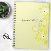 Retro White Daisy Yellow Leaf Border, gepersonalis Notitieboek