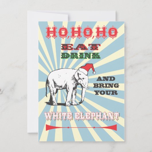 Retro White Elephant-kerstfeestjes Kaart (Achterkant)