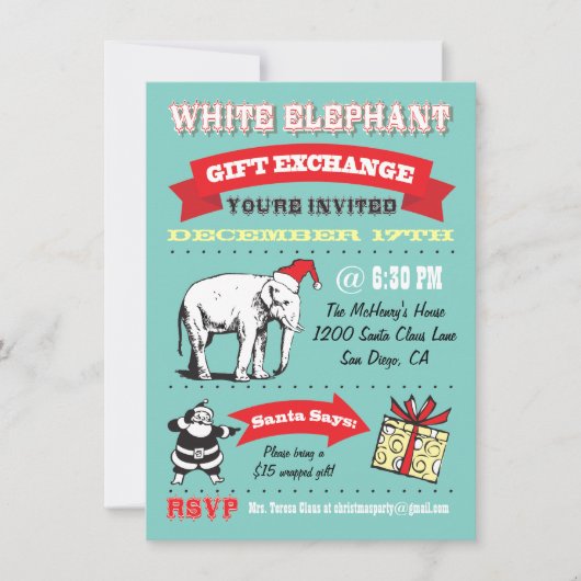 Retro White Elephant-kerstfeestjes Kaart (Voorkant)