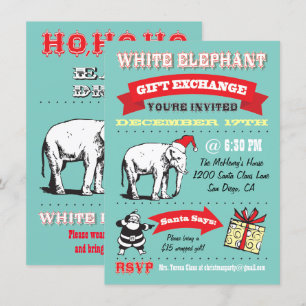 Retro White Elephant-kerstfeestjes Kaart