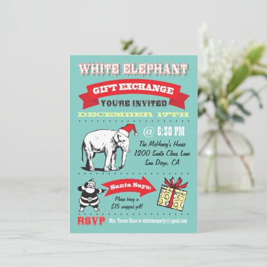 Retro White Elephant-kerstfeestjes Kaart (Staand voorkant)