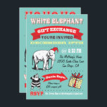 Retro White Elephant-kerstfeestjes Kaart<br><div class="desc">Super Fun kerstcadeau Exchange-partijuitnodigingen met de oude kerstman en elphant-clipkunst met geweldige afbeeldingen en lettertypen op een aqua-achtergrond die in een poster stijl wordt gemaakt. Boths zijkant versierd voor je coole en heup White Elephant Kerstfeestdag feest.</div>