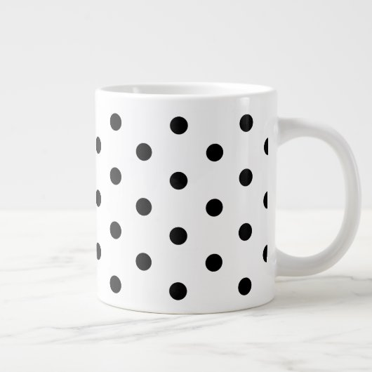 Retro White en Black Polka Dots Pattern Grote Koffiekop (Rechts)