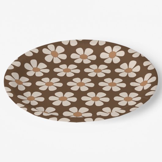 Retro White en Brown 60s  Daisy Pattern Papieren Bordje (Gekanteld)