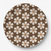 Retro White en Brown 60s Daisy Pattern Papieren Bordje (Voorkant)